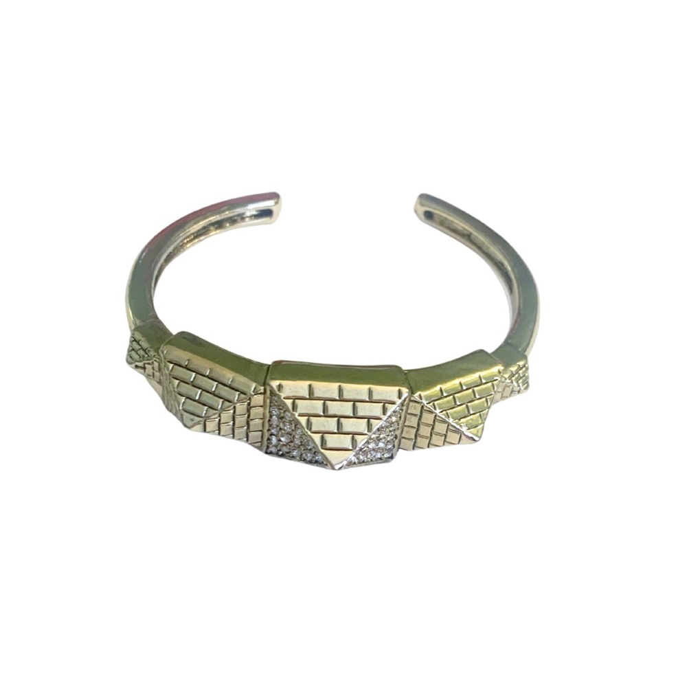 2/$30 Gold Tone Pave Crystals Pyramid Cuff Statement Bracelet Metallic Egyptian
